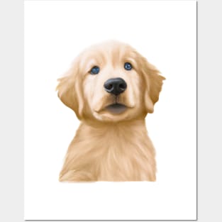 Cute Golden Retriever Drawing Posters and Art